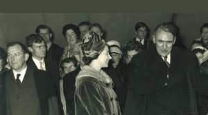 HM The Queen with Alan Bullock, the first Master of St Catherine's, at the laying of the foundation stone.